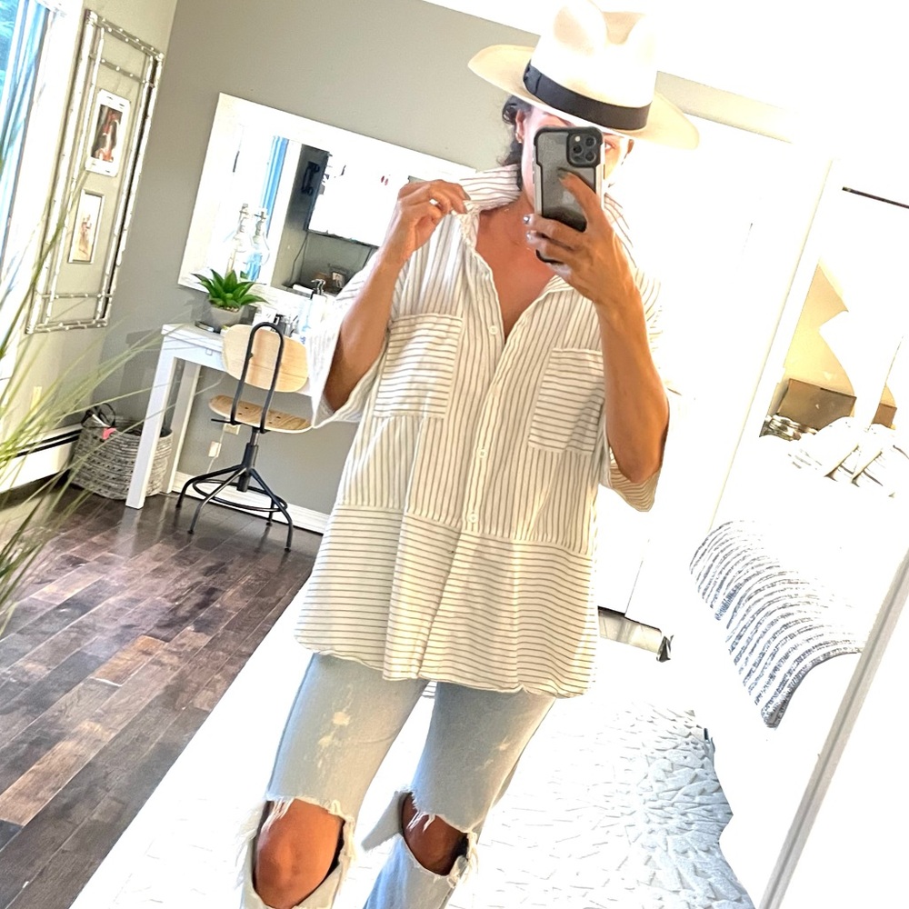 Madewell White Striped Button-Down Shirt